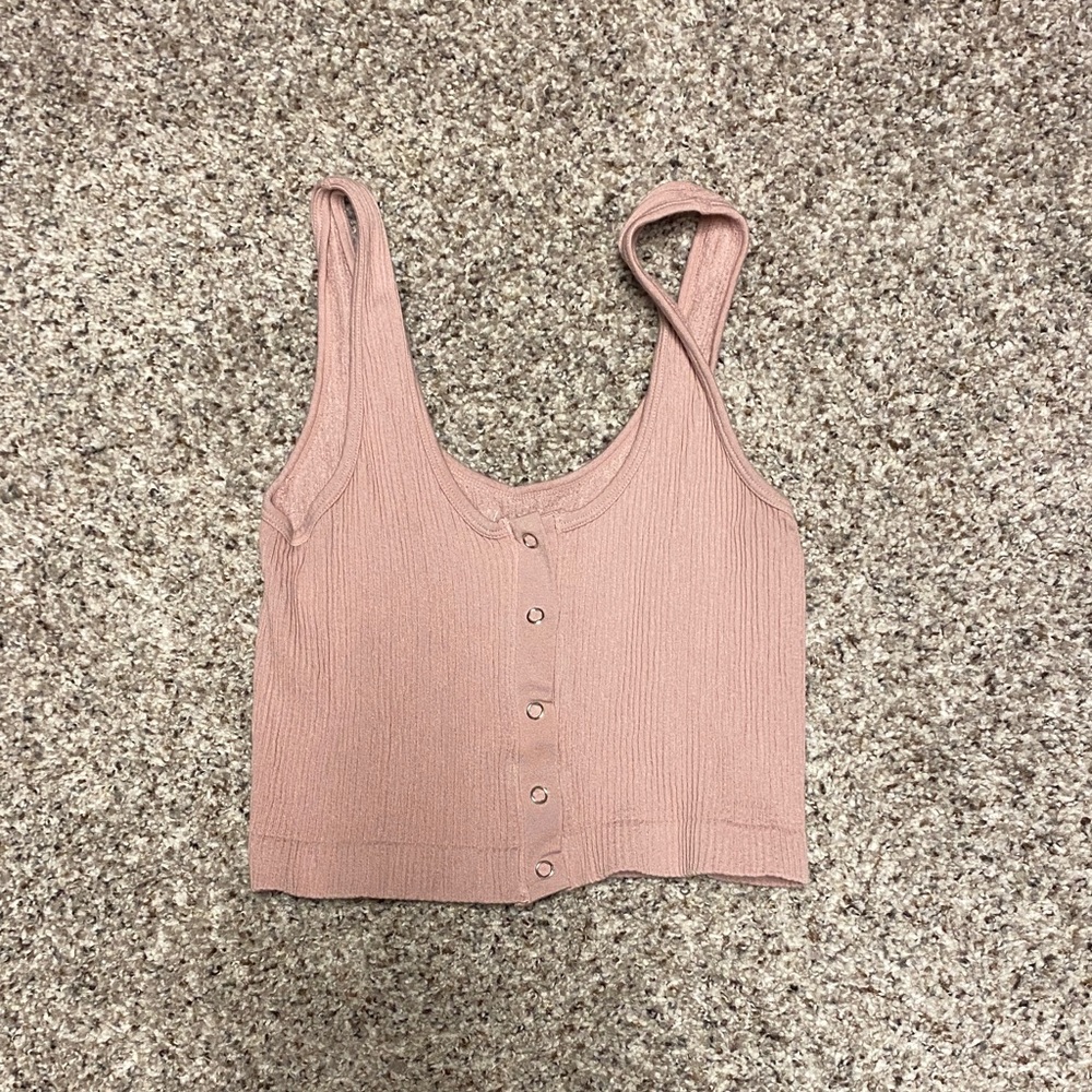 Blush Pink Ribbed Button-Up Tank Top